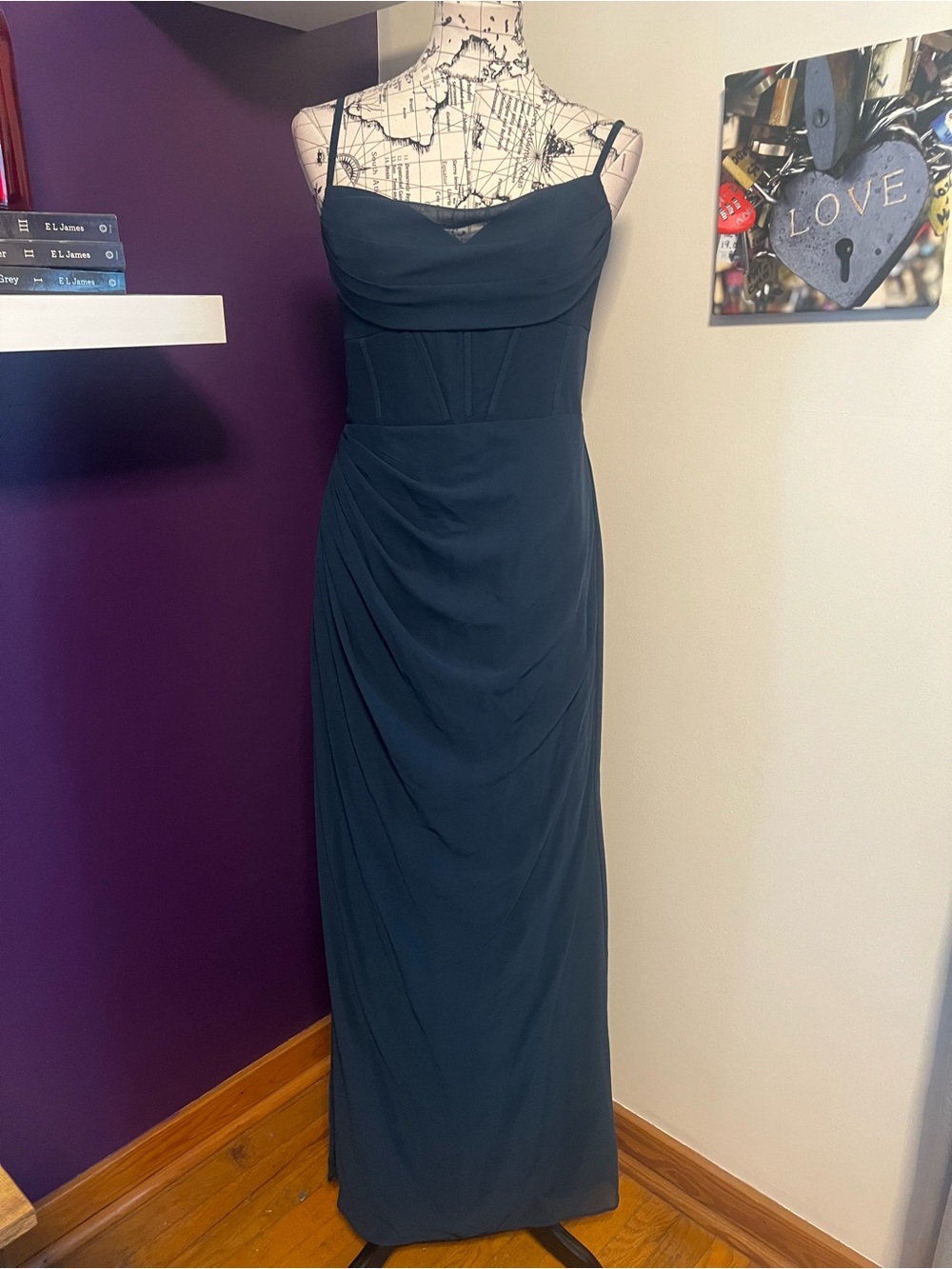 Azazie Mai Dark Navy Pleated Chiffon Dress - Picture 4 of 15